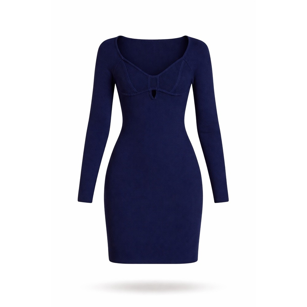 Stitches & Stripes Sapphire Blue Knit Mini Dress Sweetheart Keyhole  S
